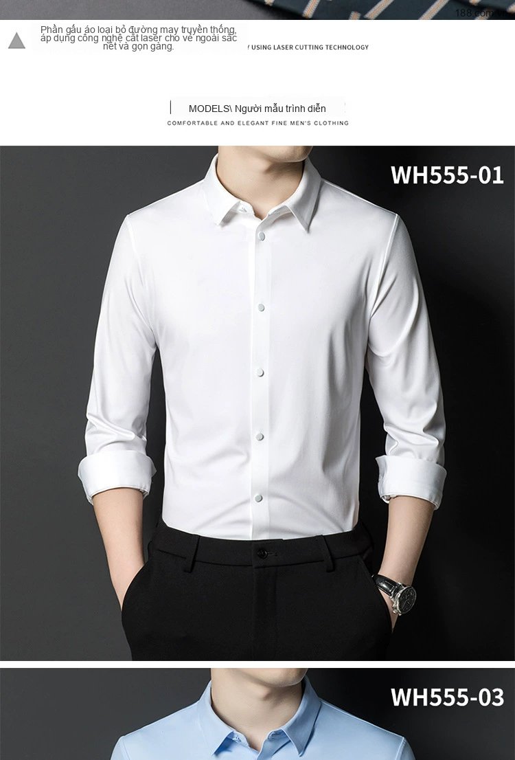Áo Sơ Mi Dài Tay Nam Trơn Màu Phong Cách Doanh Nhân Thanh Lịch chi tiết 6