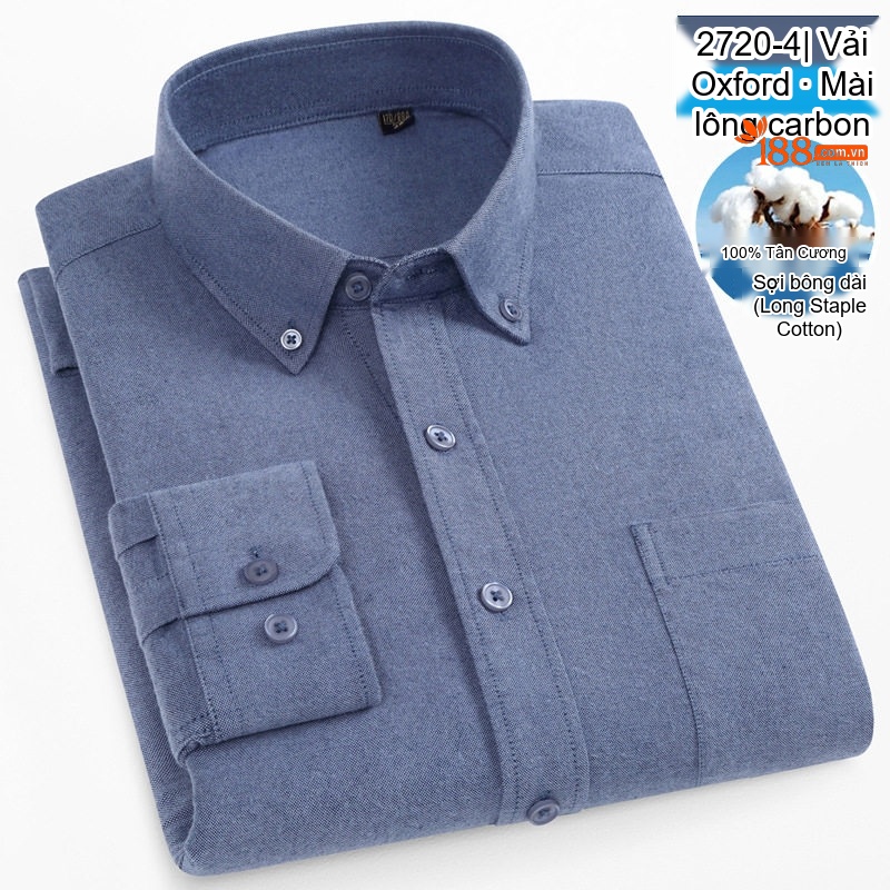 Áo Sơ Mi Tay Dài Nam Cotton Oxford Dáng Ôm Màu Trắng, Xanh Dương, Xám, Xanh Lá...