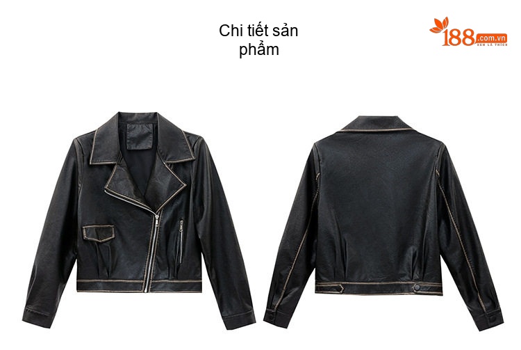 Áo Khoác Da Nữ Dáng Ngắn Phong Cách Moto Thời Trang Màu Đen, Nâu chi tiết 32