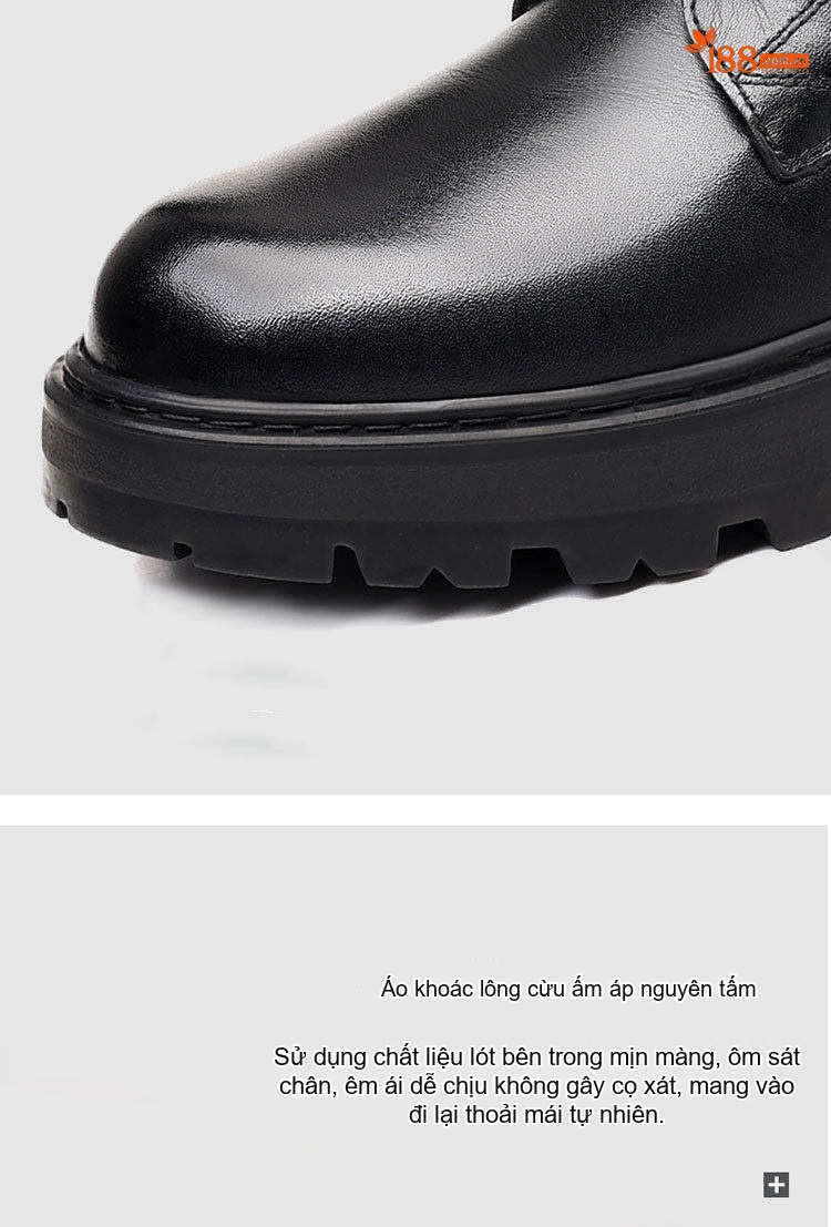 Boot Martin Nam Da Thật Lót Lông Cao Cổ Giữ Ấm Chiều Cao Đế Khoảng 4cm Màu Đen chi tiết 15