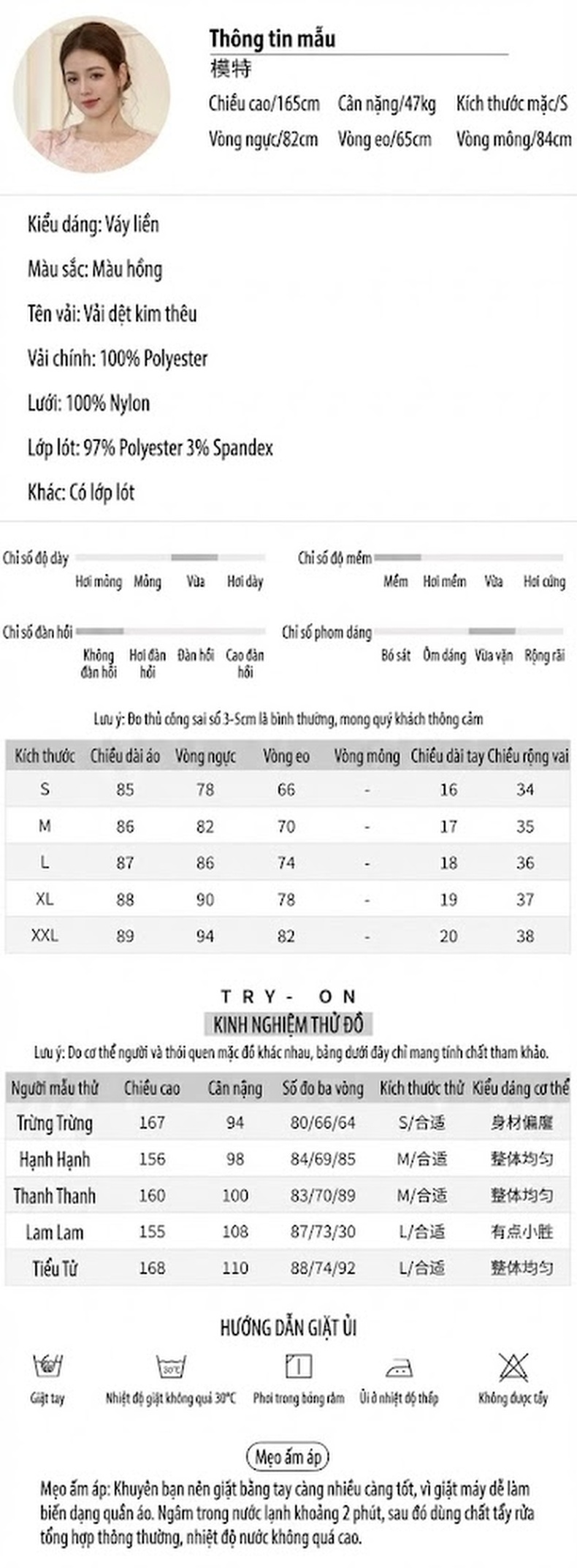 Váy liền thân Nữ Tay Ngắn Cổ Tròn Thắt Eo Ren Màu Hồng chi tiết 2
