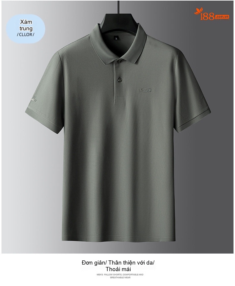 Áo Polo Nam Cotton Tay Ngắn Cổ Bẻ Form Rộng Màu Đen, Xám, Nâu, Xanh Navy chi tiết 18
