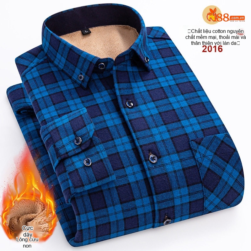 Áo Sơ Mi Nam Ca Rô Lông Cừu Non Cotton Dày Dặn Giữ Ấm Màu Đen, Đỏ, Xanh Dương, Xanh Lá...