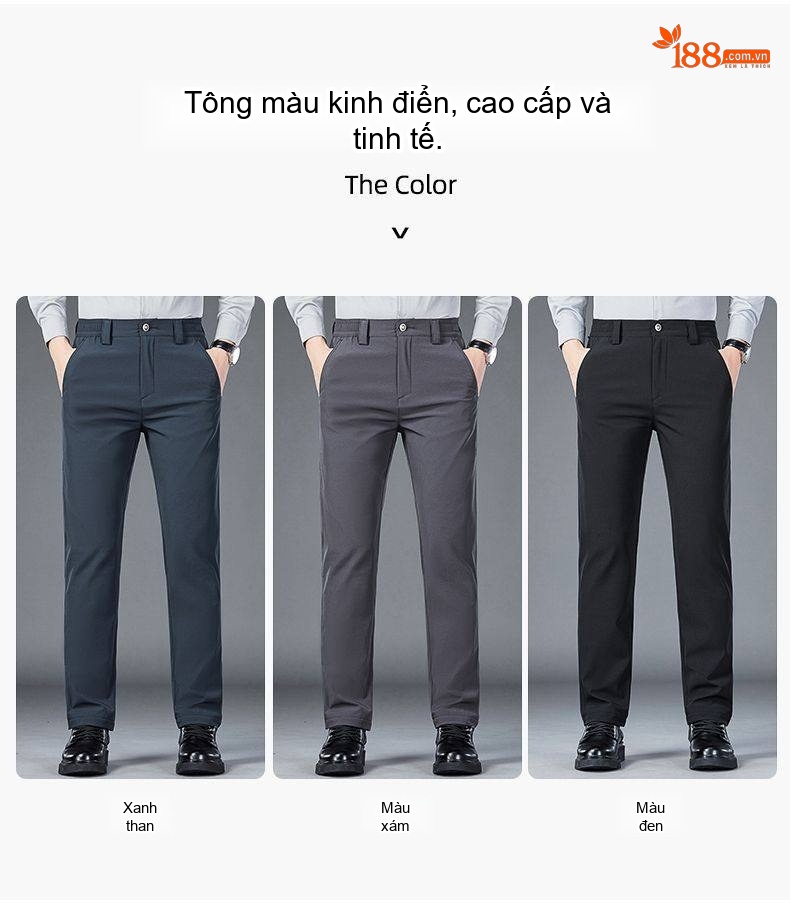 Quần Âu Nam Dáng Suông Co Giãn Nhẹ Kiểu Dáng Thanh Lịch Màu Xám, Đen, Xanh Navy chi tiết 2