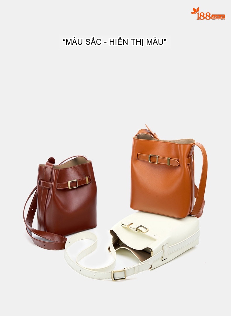 Túi Đeo Vai Nữ Da Thật Dáng Bucket Vintage Màu Nâu, Trắng chi tiết 24