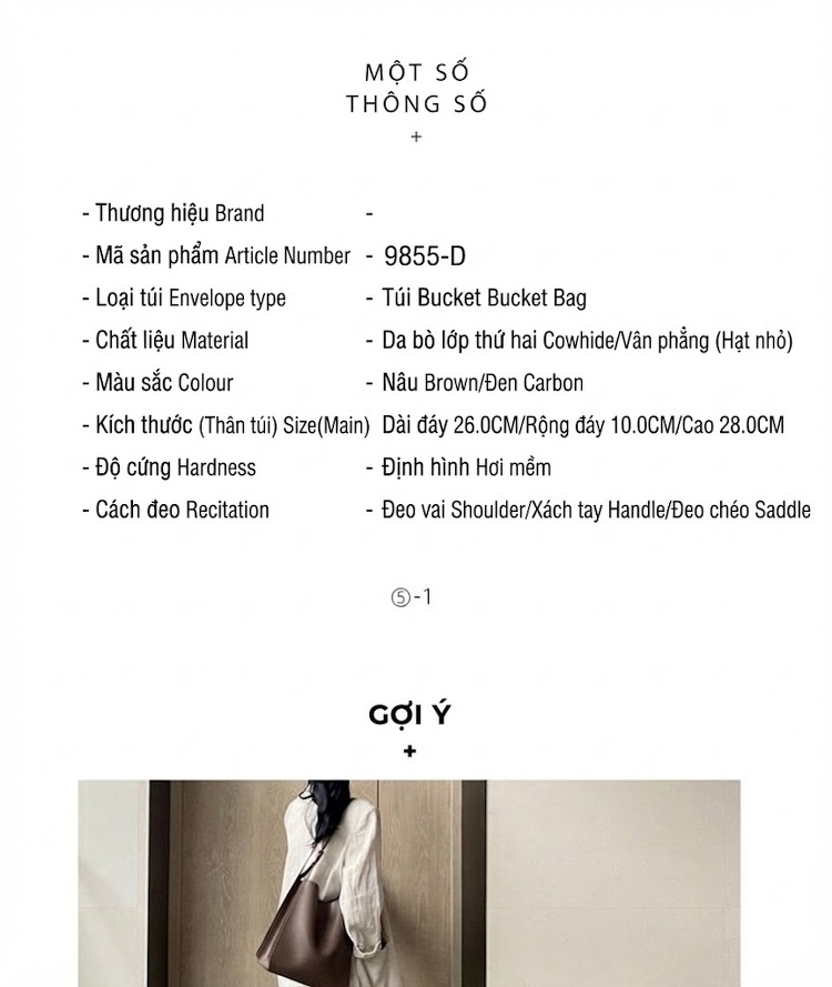 Túi Tote Da Thật 2025 Dáng Xô Đeo Vai/Đeo Chéo, Sức Chứa Lớn Màu Nâu, Đen chi tiết 5