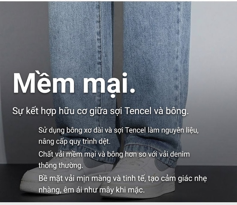 Quần Jean Nam Lyocell Ống Rộng Dáng Suông Thời Trang chi tiết 6