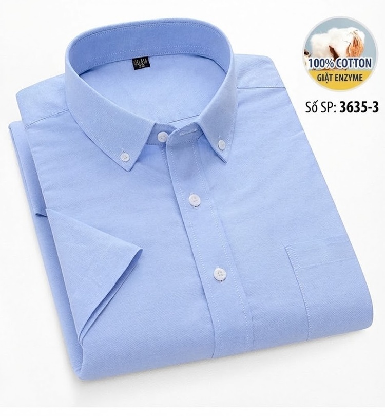 Áo Sơ Mi Tay Ngắn Nam Cotton Oxford Màu Trắng, Xanh Dương, Xanh Mint, Hồng... chi tiết 30