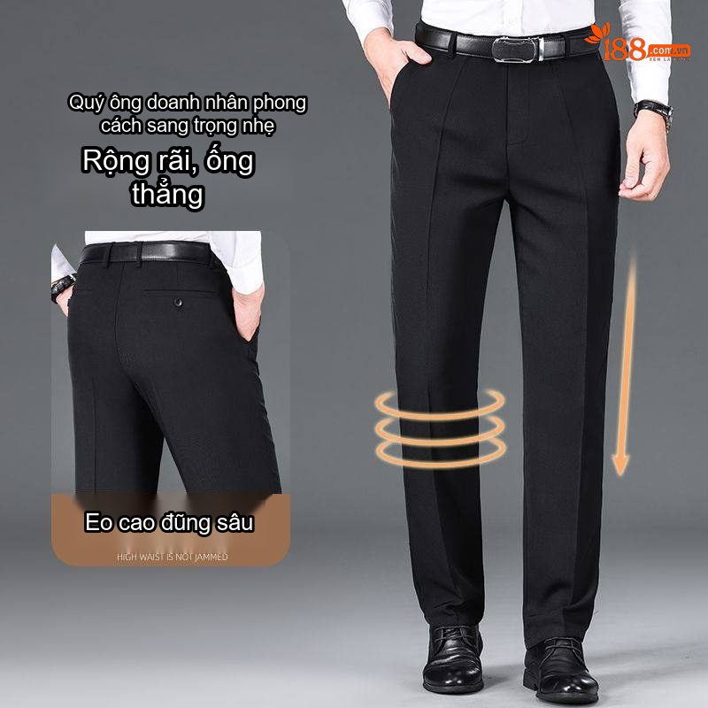 Quần Tây Nam Ống Đứng Dáng Suông Lịch Lãm Dày Dặn Màu Đen, Xám