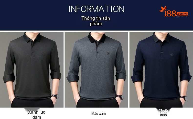 Áo Thun Polo Nam Tay Dài Cashmere Cổ Bẻ Phong Cách Doanh Nhân Màu Đen, Xám, Xanh Navy chi tiết 5
