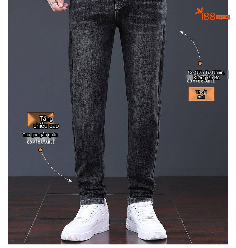 Quần Jean Nam Ống Đứng Slim Fit Co Giãn Thoải Mái Phong Cách Business Casual Màu Xám Đen chi tiết 6