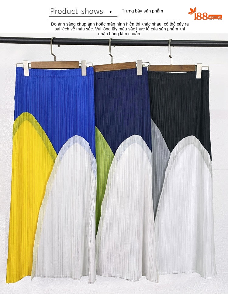 Chân Váy Xòe Midi Lưng Cao Co Giãn Dáng Dài Thiết Kế Pleated Màu Xanh Dương, Vàng, Trắng, Đen... chi tiết 8