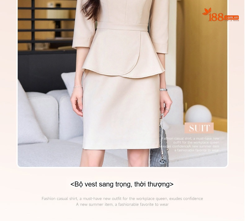 Bộ Vest Công Sở Nữ Tay Lỡ Thiết Kế Peplum Thanh Lịch Màu Be, Đen, Xanh Navy chi tiết 3