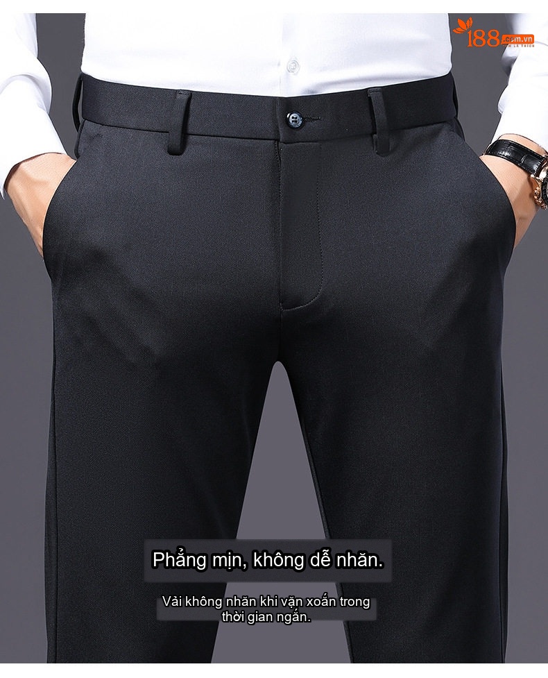 Quần Tây Nam Dáng Suông Công Sở Co Giãn Màu Đen chi tiết 3