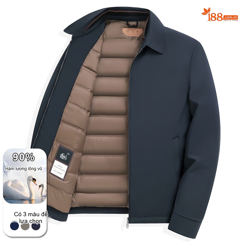 Áo Khoác Phao Nam Lông Vũ 90% Mới Giữ Ấm Phong Cách Doanh Nhân Màu Xanh Navy, Đen, Xám