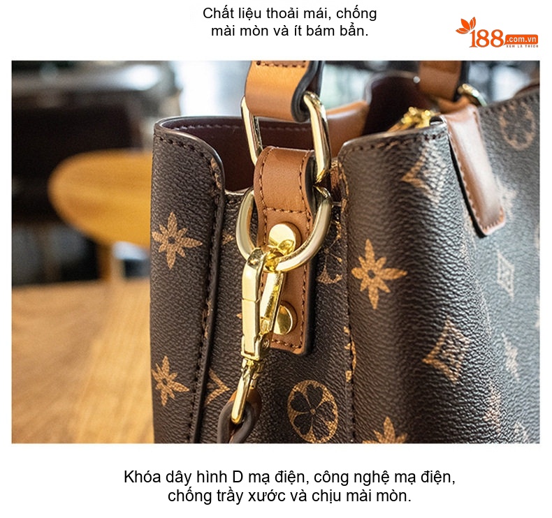 Túi Đeo Chéo/Xách Tay Nữ Hình Thùng Nước In Họa Tiết Thời Trang Màu Nâu chi tiết 24