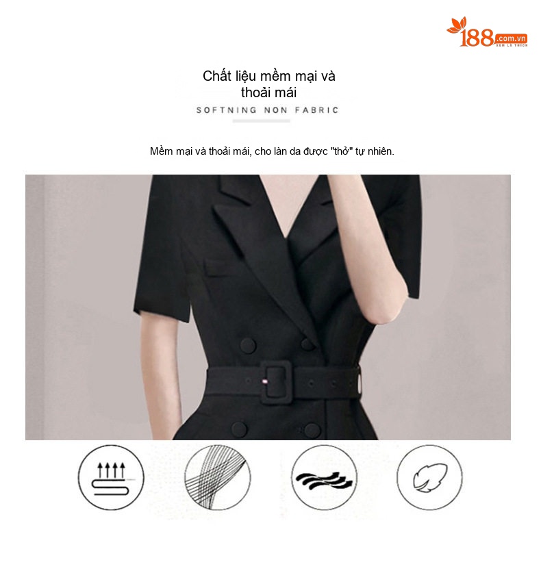 Váy Vest Công Sở Nữ Tay Ngắn Dáng Ôm Hai Hàng Khuy Màu Đen chi tiết 4