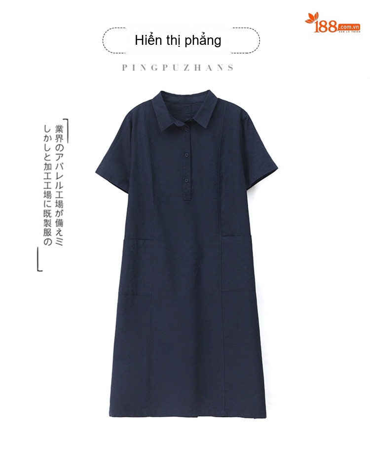 Váy Sơ Mi Nữ Dáng Suông Cotton Linen Phong Cách Retro Màu Xanh Navy, Tím, Nâu, Xanh Lá... chi tiết 32