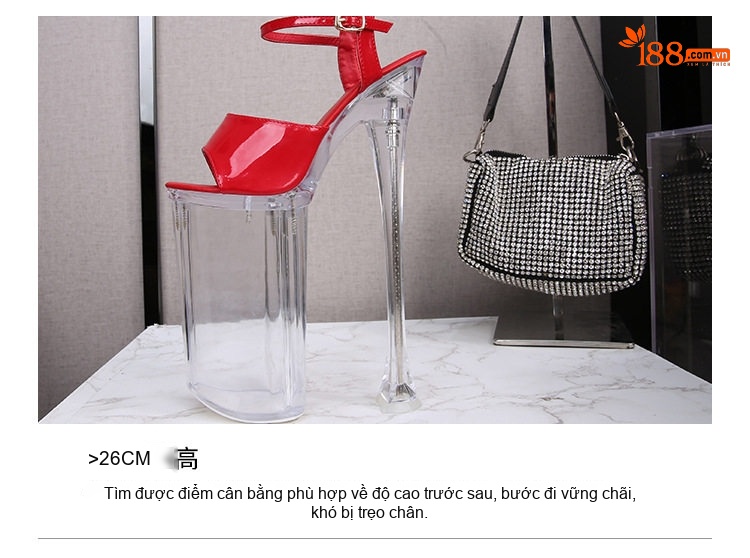 Giày Sandal Cao Gót Nữ Hở Ngón Quai Mảnh Đính Đá Gót Cao 10cm - 12cm Màu Đen, Đỏ, Trắng, Bạc... chi tiết 9