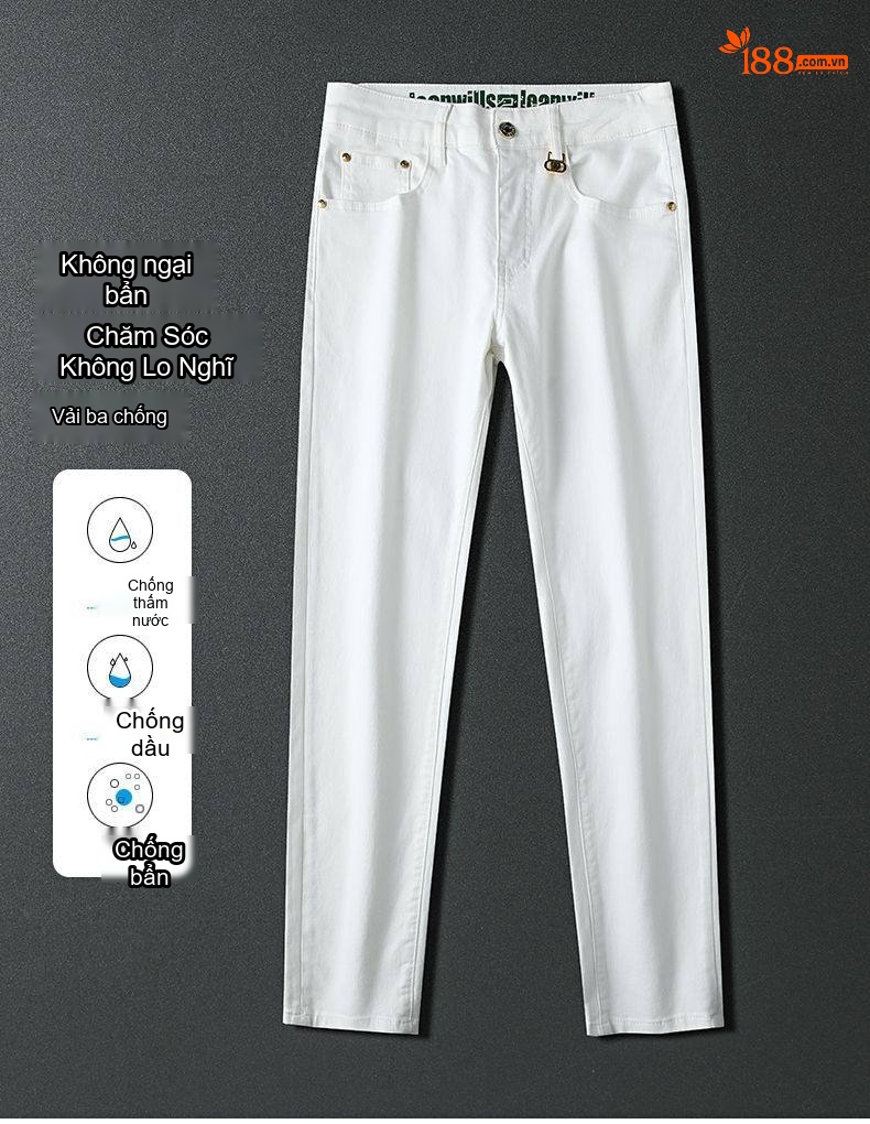 Quần Dài Nam Cotton Co Giãn Chống Thấm Nước Chống Bám Bẩn Chống Phai Màu Dáng Suông Màu Đen, Trắng chi tiết 3