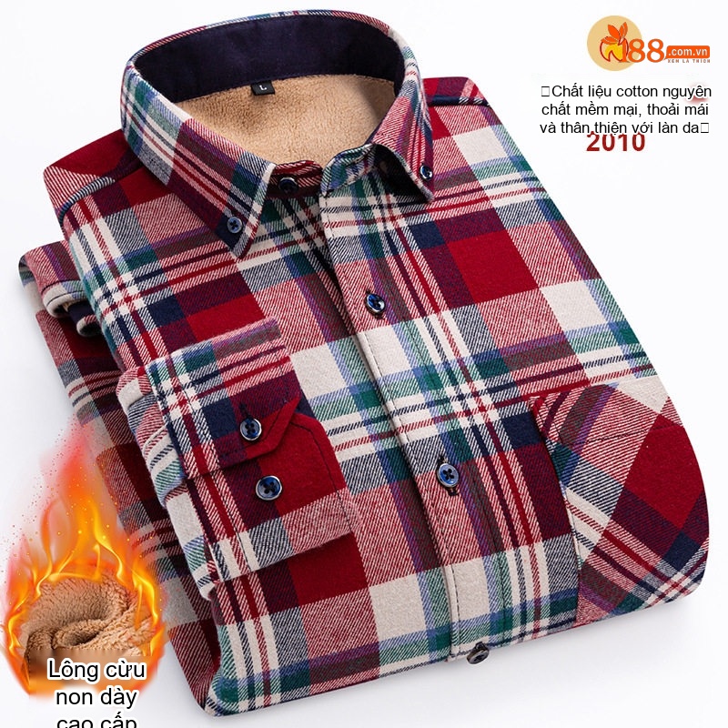 Áo Sơ Mi Nam Ca Rô Lông Cừu Non Cotton Dày Dặn Giữ Ấm Màu Đen, Đỏ, Xanh Dương, Xanh Lá...