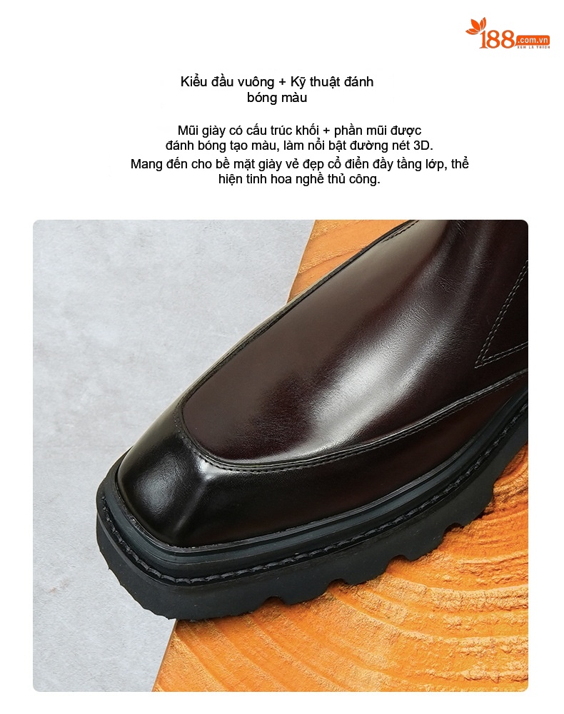 Giày Chelsea Nam Da Bò Cổ Lửng Đế Dày Chiều Cao Đế Khoảng 4cm Màu Đen, Nâu chi tiết 3