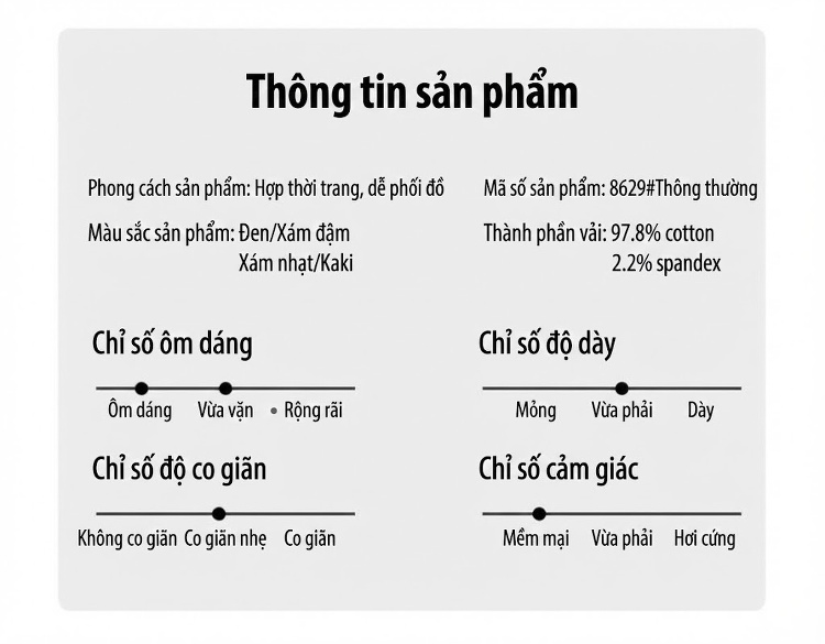 Quần Dài Nam Cotton Co Giãn Dáng Ôm Vừa Vặn Màu Đen, Xám chi tiết 6
