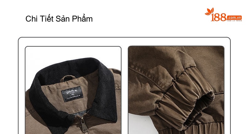 Áo Khoác Bomber Nam Cổ Bẻ Túi Hộp Dáng Rộng Phong Cách Mỹ Màu Nâu chi tiết 3
