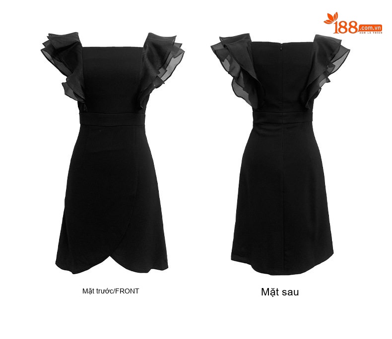 Váy Tiểu Thư Đen Cổ chữ Vuông Tay Bồng Dáng Ôm Phong Cách Retro chi tiết 5