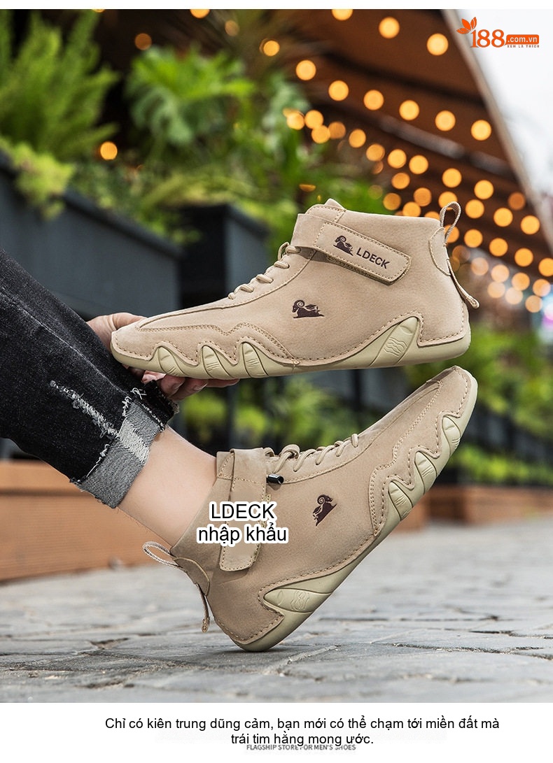 Giày Boot Martin Nam Cổ Cao Dây Buộc Da Mờ Phong Cách Thể Thao Chiều Cao Đế Khoảng 3cm Màu Be, Xám chi tiết 19