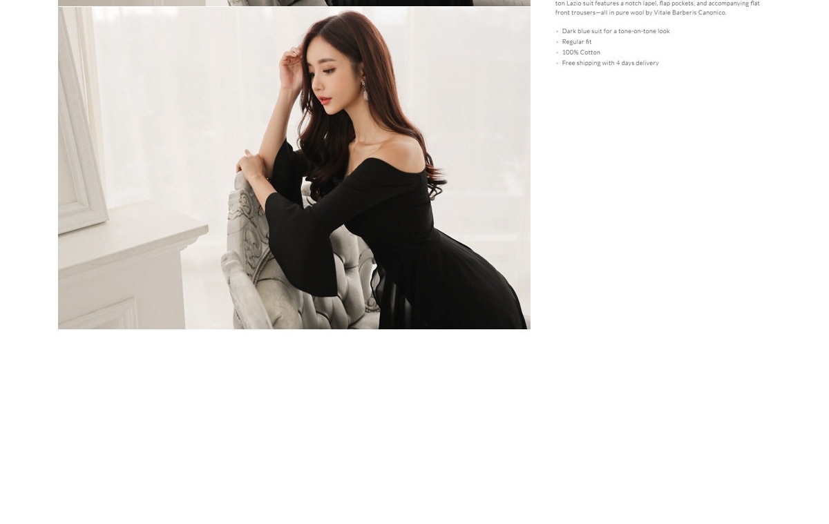 Đầm Ôm Body Nữ Hở Vai Tay Loe Xẻ Tà Vải Tuyết Mưa Màu Đen chi tiết 10