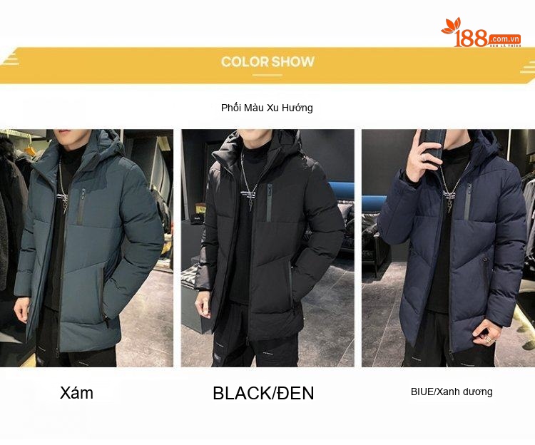 Áo Khoác Phao Nam Cotton Dày Dặn Có Mũ Trùm Đầu Giữ Ấm Phong Cách Hàn Quốc Màu Đen, Xám, Xanh Navy chi tiết 8