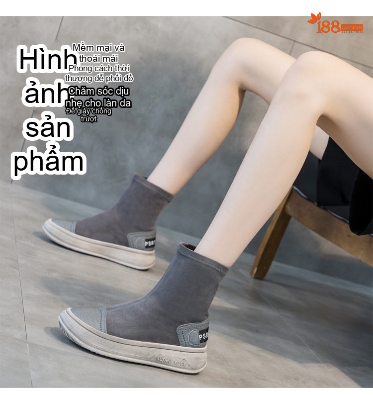 Boot Nữ Cổ Chun Da Mờ Đế Dày Chiều Cao Đế Khoảng 4cm Màu Đen, Xám chi tiết 7