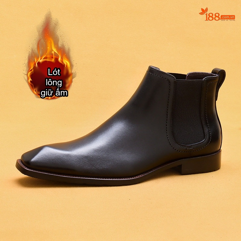 Giày Chelsea Boot Nam Da Thật Lót Lông Chiều Cao Đế Khoảng 3cm Phong Cách Anh Quốc Màu Đen, Nâu