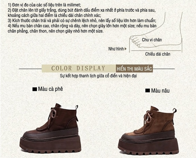 Boot Nữ Da Mờ Lông Cừu Non Mùa Đông Ấm Áp Chiều Cao Đế Khoảng 6cm Màu Nâu chi tiết 3