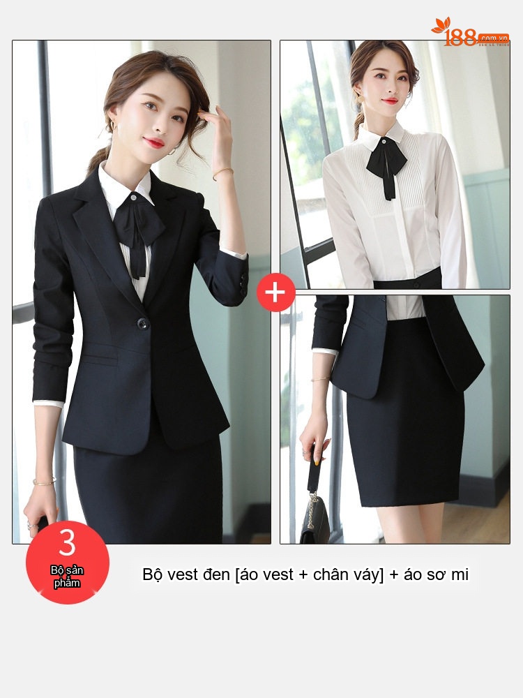 Bộ Vest Công Sở Nữ Quần/Chân Váy Áo Vest Thiết Kế Thời Trang Màu Xám, Đen