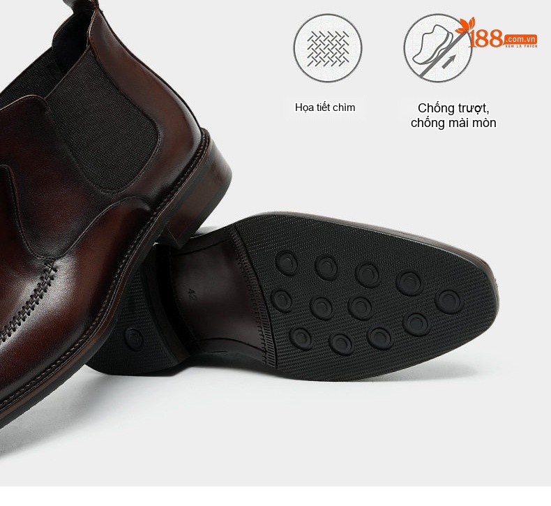 Giày Chelsea Boot Nam Da Bóng Cao Cổ Mũi Nhọn Chiều Cao Đế Khoảng 3cm Màu Đen, Nâu chi tiết 12