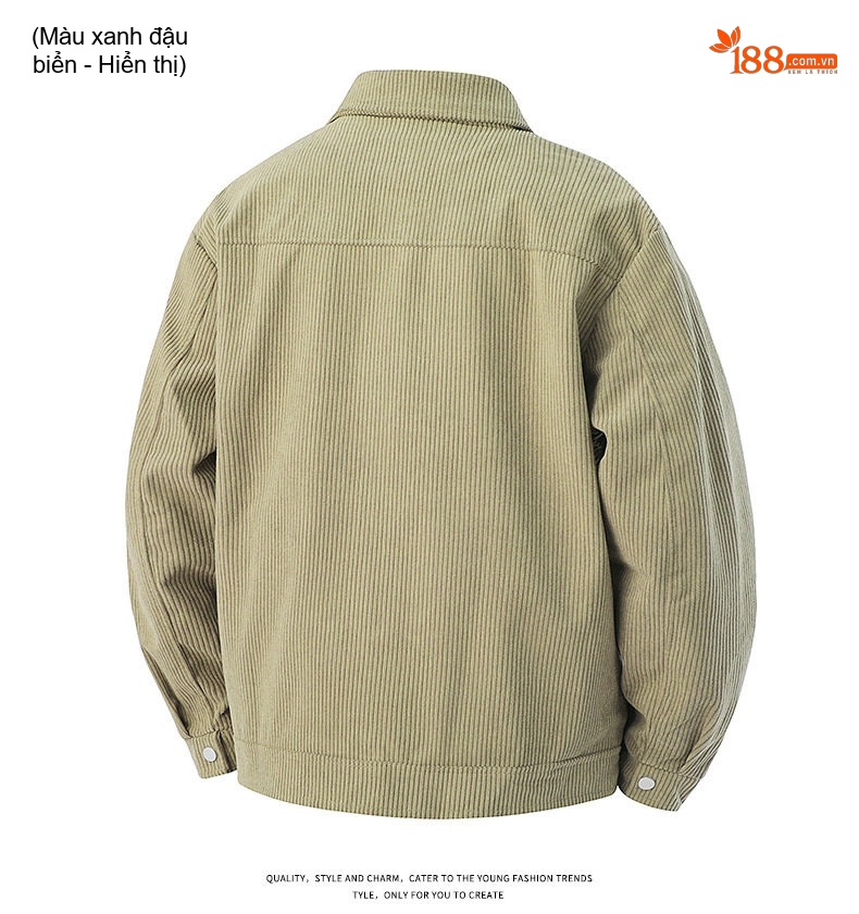 Áo Khoác Nam Cổ Bẻ Vải CORDUROY Dáng Bomber Màu Đen, Kem, Xanh Olive chi tiết 12