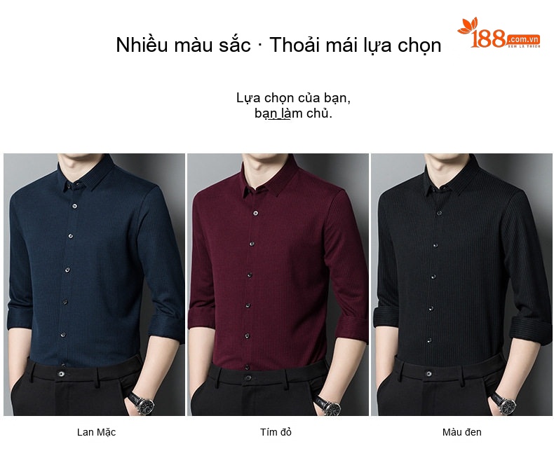 Áo Sơ Mi Nam Dài Tay Dệt Kim Lông Cừu Non Chống Nhăn Màu Đen, Xanh Navy, Đỏ Rượu chi tiết 6