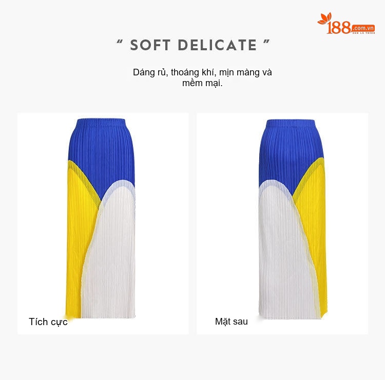 Chân Váy Xòe Midi Lưng Cao Co Giãn Dáng Dài Thiết Kế Pleated Màu Xanh Dương, Vàng, Trắng, Đen... chi tiết 5