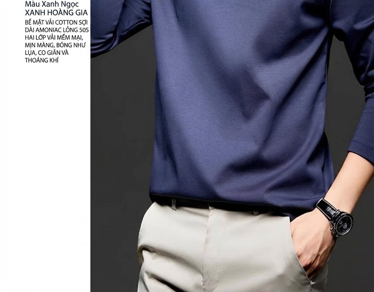 Áo Thun Dài Tay Nam Cotton Lụa Mềm Mại Form Rộng Màu Xanh Navy, Xám, Đen, Nâu chi tiết 29