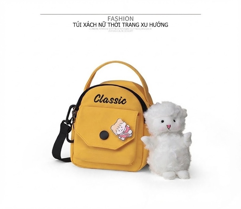 Túi Đeo Chéo Nữ Vải Canvas Mini Đựng Điện Thoại Phong Cách Hàn Quốc Màu Kem chi tiết 28
