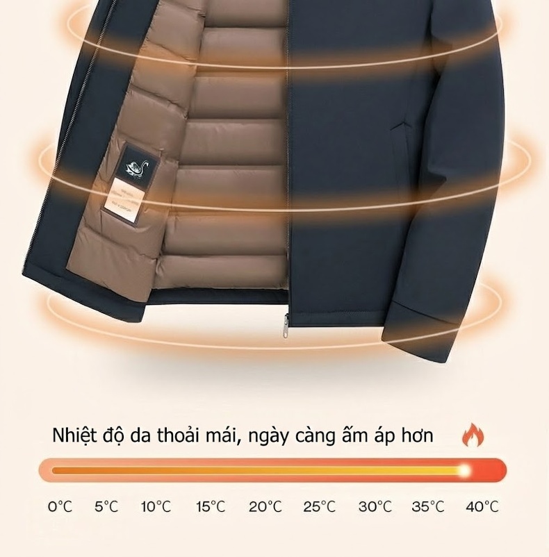 Áo Khoác Phao Nam Lông Vũ 90% Mới Giữ Ấm Phong Cách Doanh Nhân Màu Xanh Navy, Đen, Xám chi tiết 10