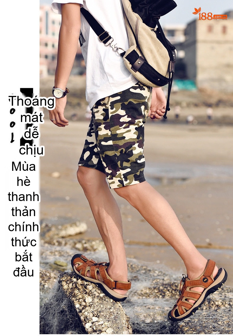 Dép Sandal Nam Bít Mũi Thoáng Khí Chống Trượt Đi Bộ Đường Dài Thủ Công Chiều Cao Đế Khoảng 3cm Màu Đen, Nâu, Xám chi tiết 20