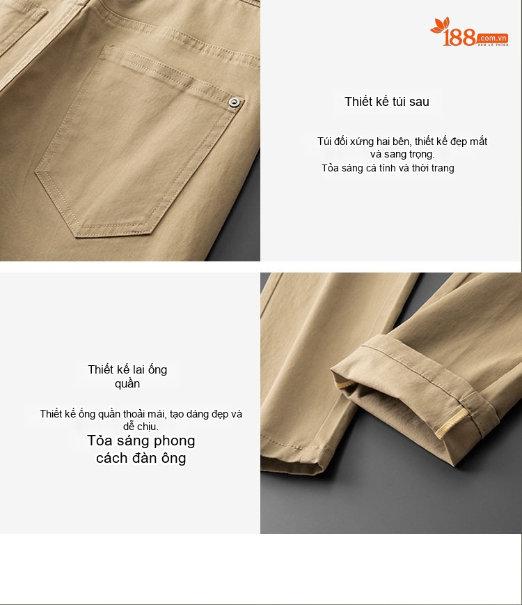 Quần Dài Nam Cotton Dáng Suông Ống Đứng Phong Cách Công Sở Màu Be, Trắng, Đen, Xám chi tiết 23