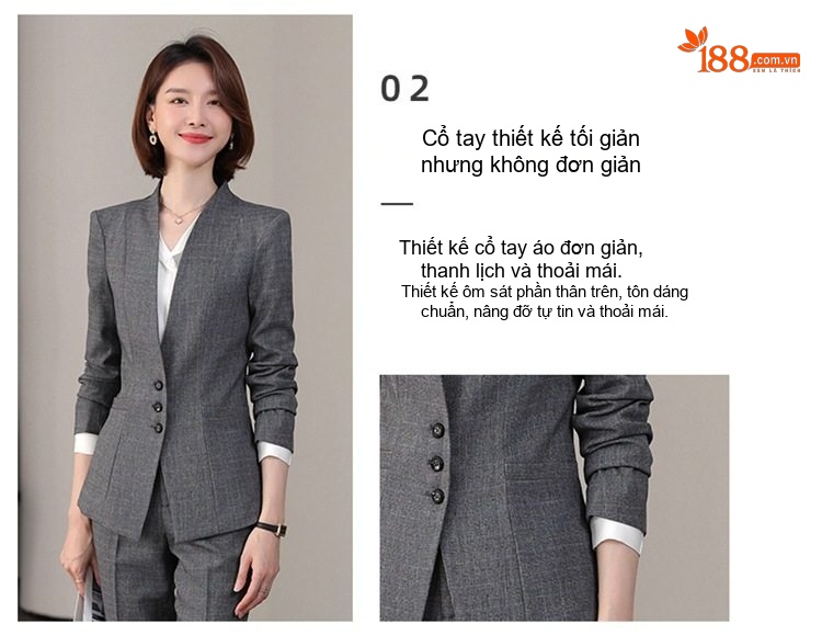 Áo Vest Nữ Tay Dài Công Sở Phong Cách Hàn Quốc Màu Xám, Đen chi tiết 5