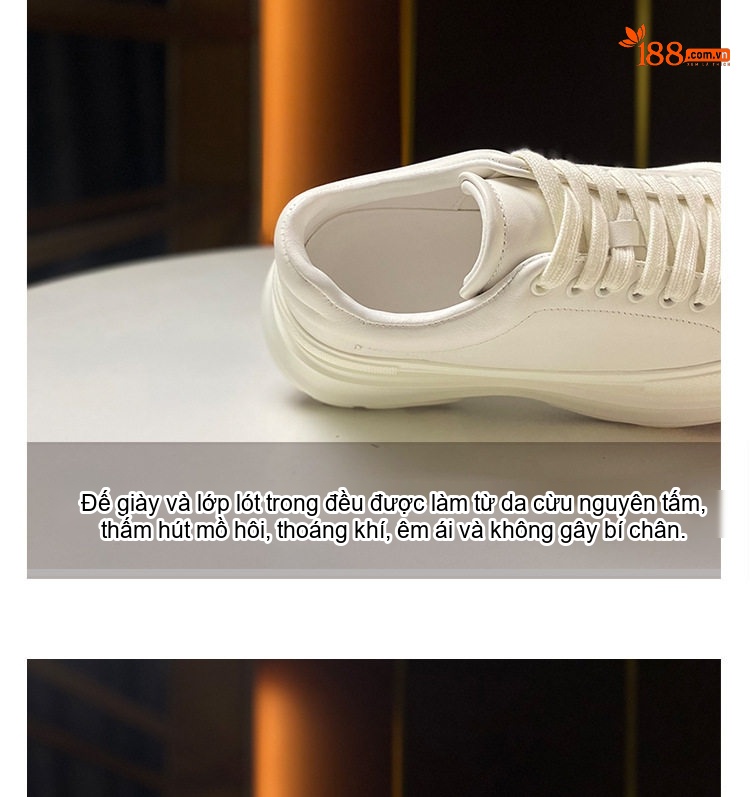 Giày Sneaker Nữ Da Bò Đế Bánh Mì Chiều Cao Đế 5.5cm Màu Đen, Trắng chi tiết 6
