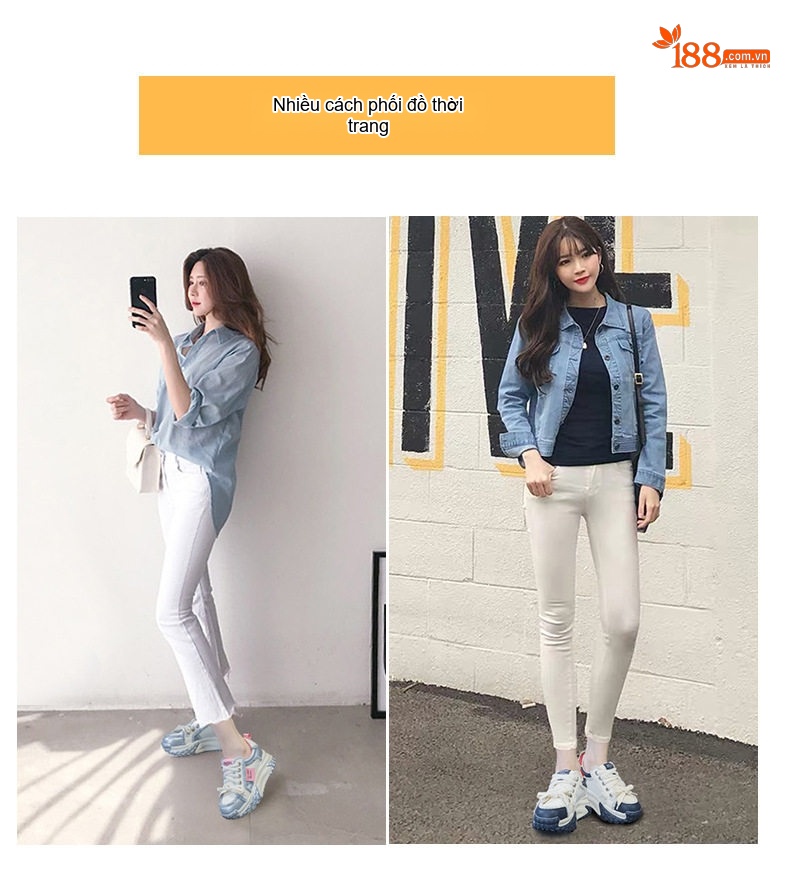 Giày Sneaker Nữ Đế Cao Khoảng 5cm Phong Cách Hàn Quốc Màu Trắng, Đen, Xám, Xanh Navy chi tiết 10