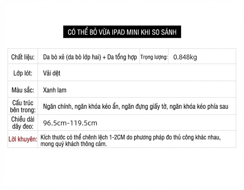 Túi Xách Nữ Da Mờ Đeo Chéo Kiểu Dáng Công Sở Màu Xanh Dương chi tiết 9