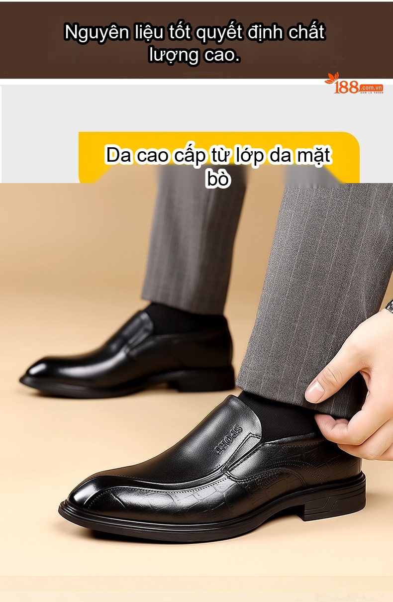 Giày Lười Nam Da Bò Mềm Mại Chiều Cao Đế Khoảng 3cm Màu Nâu, Đen chi tiết 9
